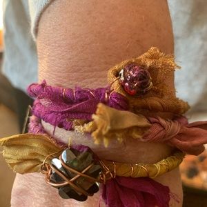 Hand crafted sari silk stack bohemian bracelets